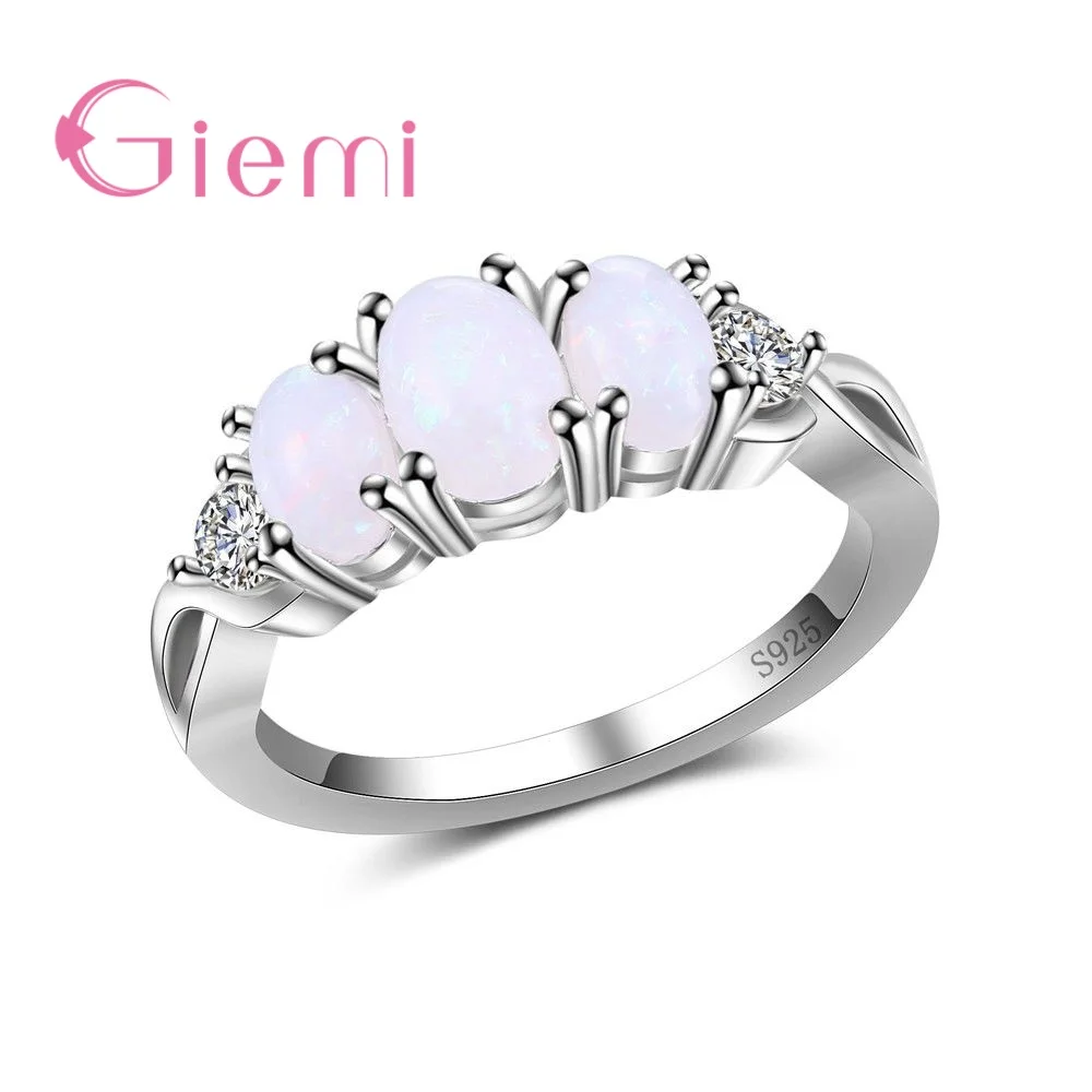 

Modern 925 Sterling Silver Charms Rings for Women Paved 3 Oval Opal Stone Fashion Wedding Accessories Wholesale Price