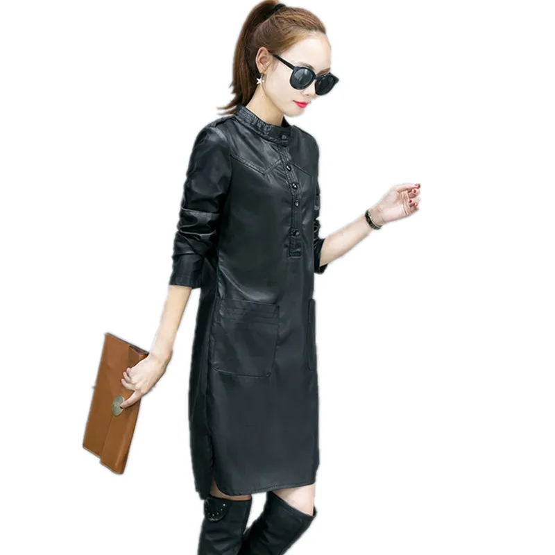 Женское бархатное платье рубашка из искусственной кожи Осенние вечерние платья