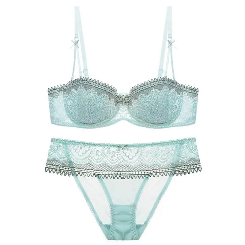 Комплект кружевного нижнего белья с пуш апом тонкий хлопковый кружевной
