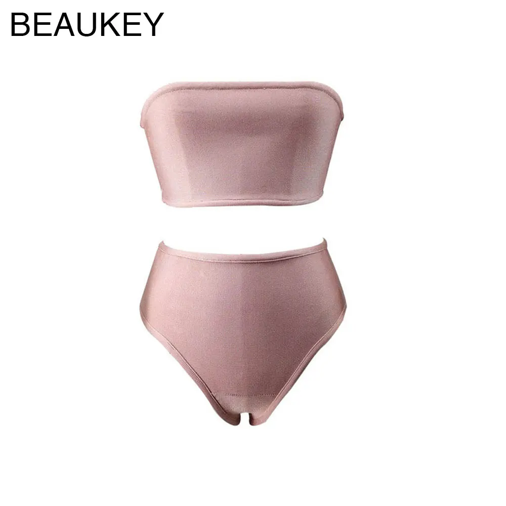 Фото BEAUKEY 2019 женский купальник с завышенной талией без бретелек сексуальные женские