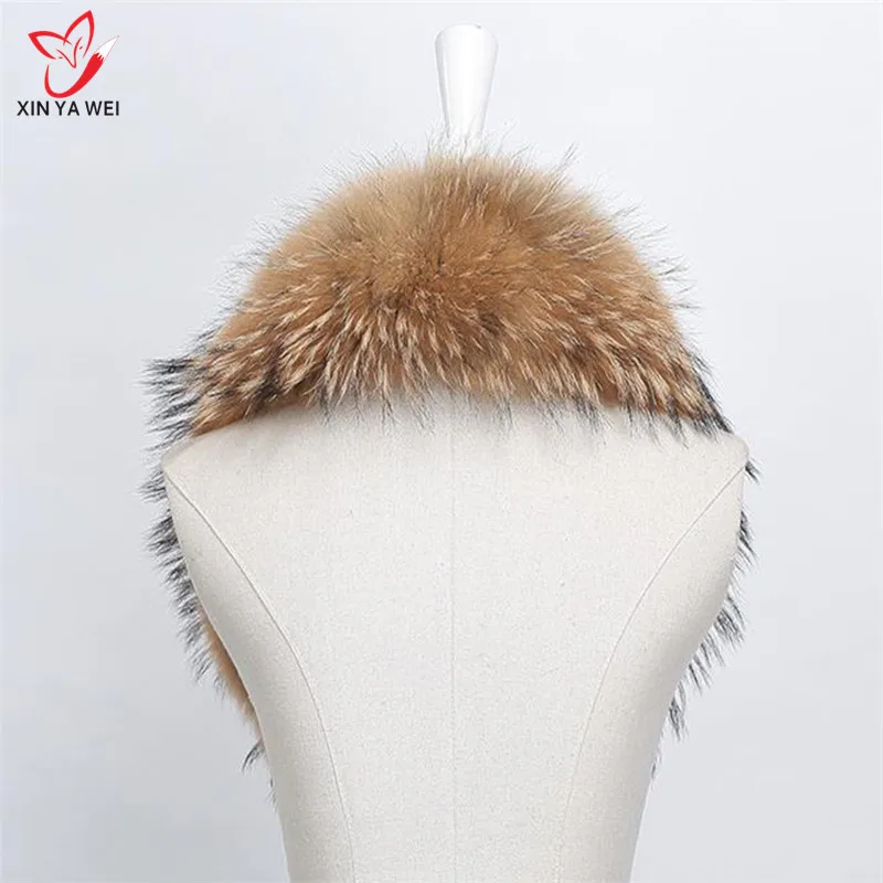 2017 Hot Selling Women Fashion Genuine Natural Raccoon Fur Collar Warmer Scarf 100cm Shawl Free Shipping |