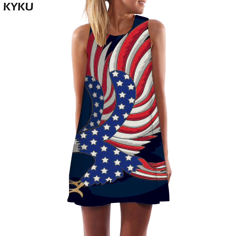 KYKU/Брендовое платье с орлом женское пляжное животными США Boho женские платья