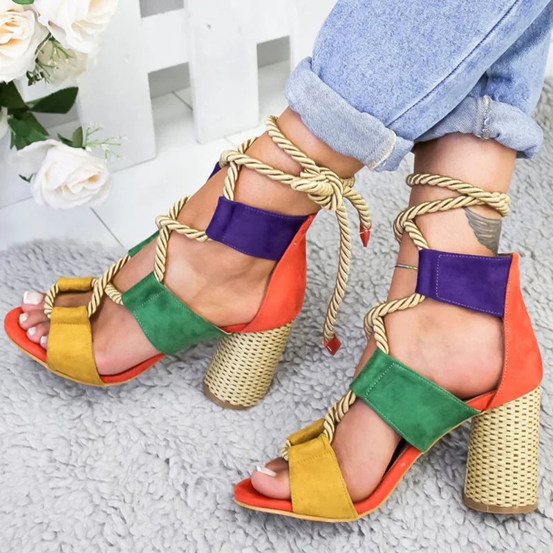 Женские босоножки на высоком каблуке сандалии-гладиаторы с острым носком