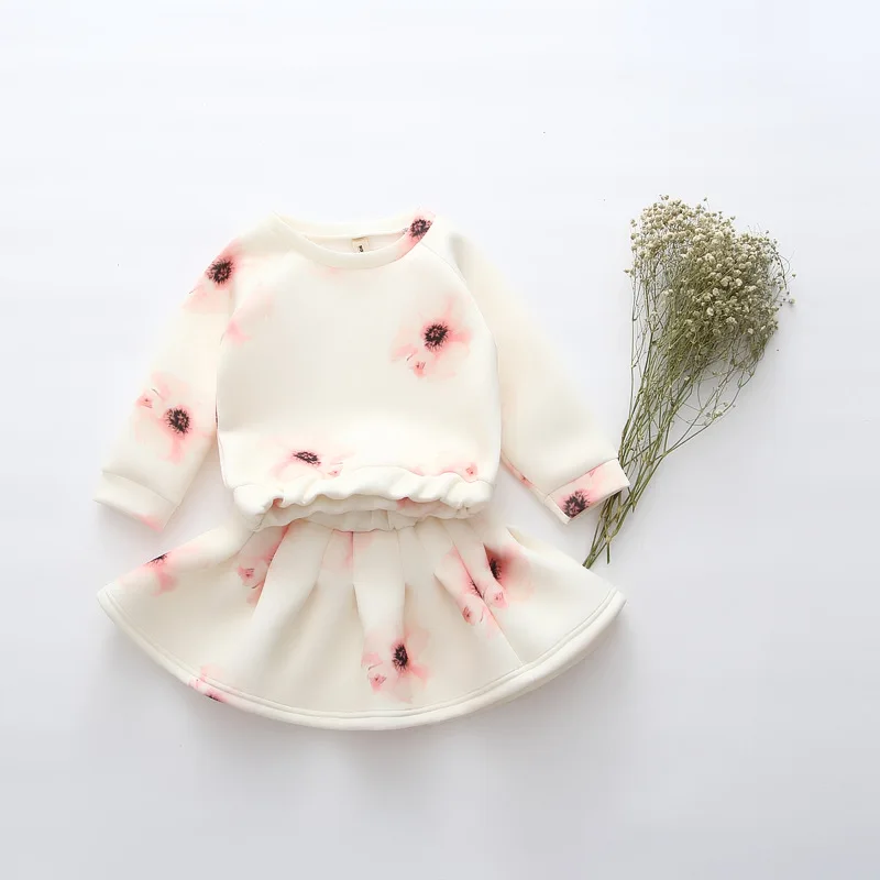 New Fashion 2016 Boutique Outfits Sets Kids Girl Print Floral Long Sleeve Shirts Tops + Skirts children spring Clothes | Детская одежда