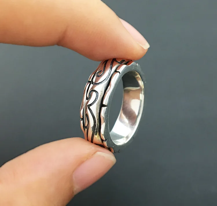 

S925 Sterling Silver Ornaments Handcrafted Retro Thai Silver Male Personal Fashion Ring