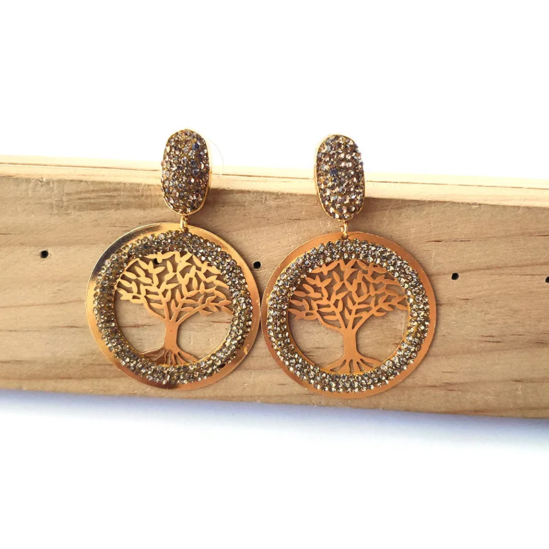 

5 Pairs Fashion round hollow out tree shape earrings Paved Rhinestone Crystal Charm Dangle earring Jewelry for women ER965