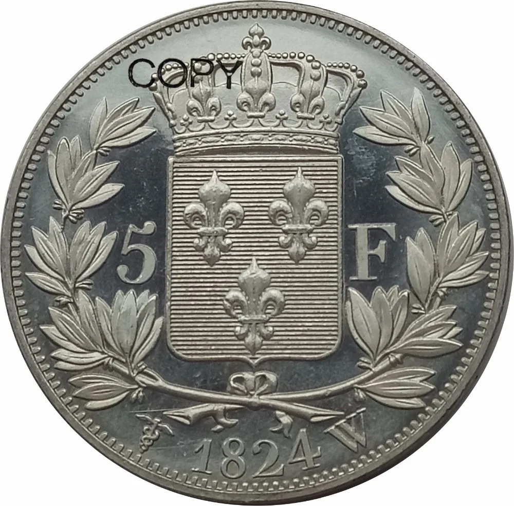 Монетки из Франции с серебристым покрытием 5 франков Луи xviii-roi DE 1824 Вт | Дом и сад