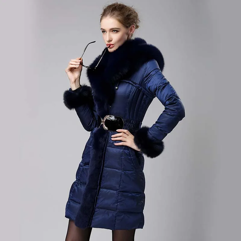 Зимняя куртка женская 2018 Женская парка с натуральным лисьим меховым воротником