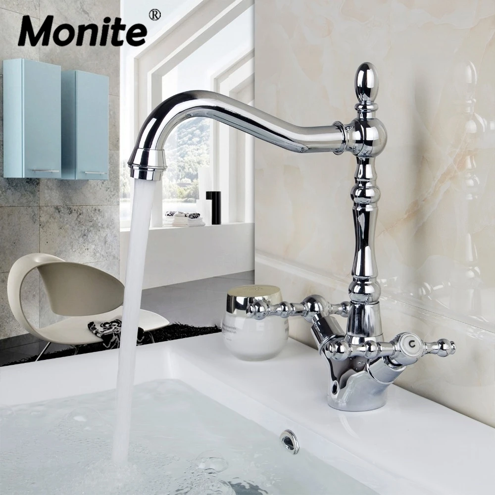 

Bathroom Faucet Polish Chrome finish Brass Basin Sink Faucet Dual Handle water taps Bathroom Sink Faucet