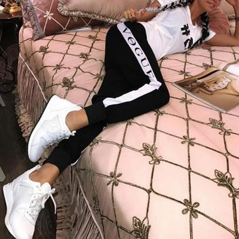 Новый комплект из 2 предметов с буквенным принтом топ и штаны модный спортивный