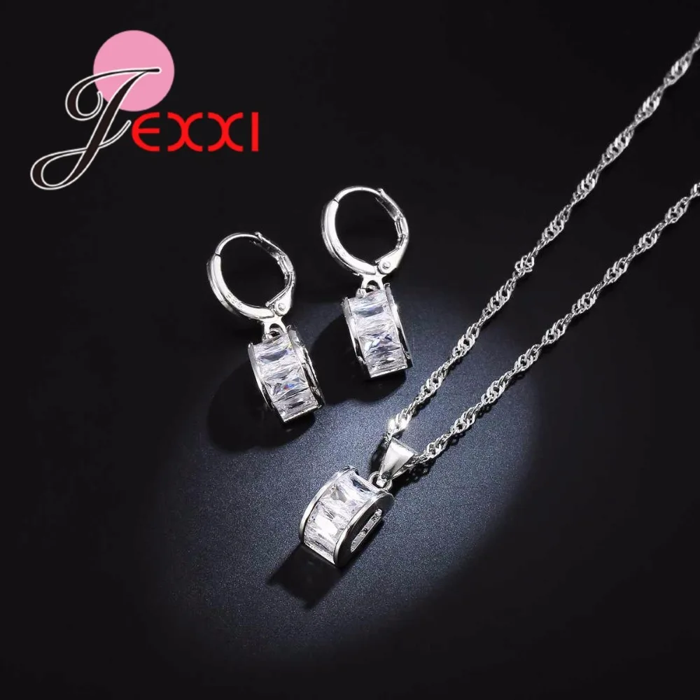 Набор ювелирных изделий из фианита ожерелье и серьги серебра 925 пробы|cz jewelry