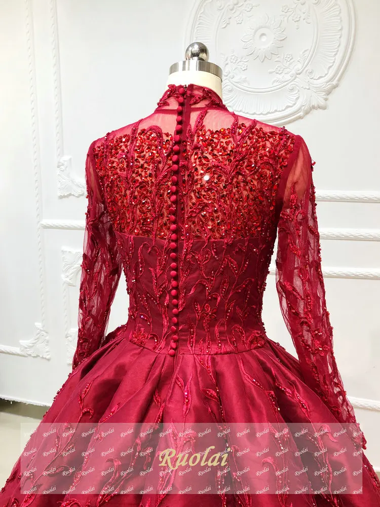 2019 Lace Long Evening Dress High Neck Floor-Length Formal Party Dresses Ball Gown abendkleider for Woman