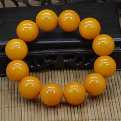 Мужской желтый браслет с бусинами 20 мм из Балтийского куриного масла | Украшения