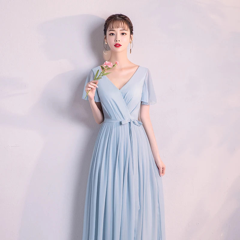 Платья подружек невесты на молнии сзади синего цвета с коротким рукавом женские