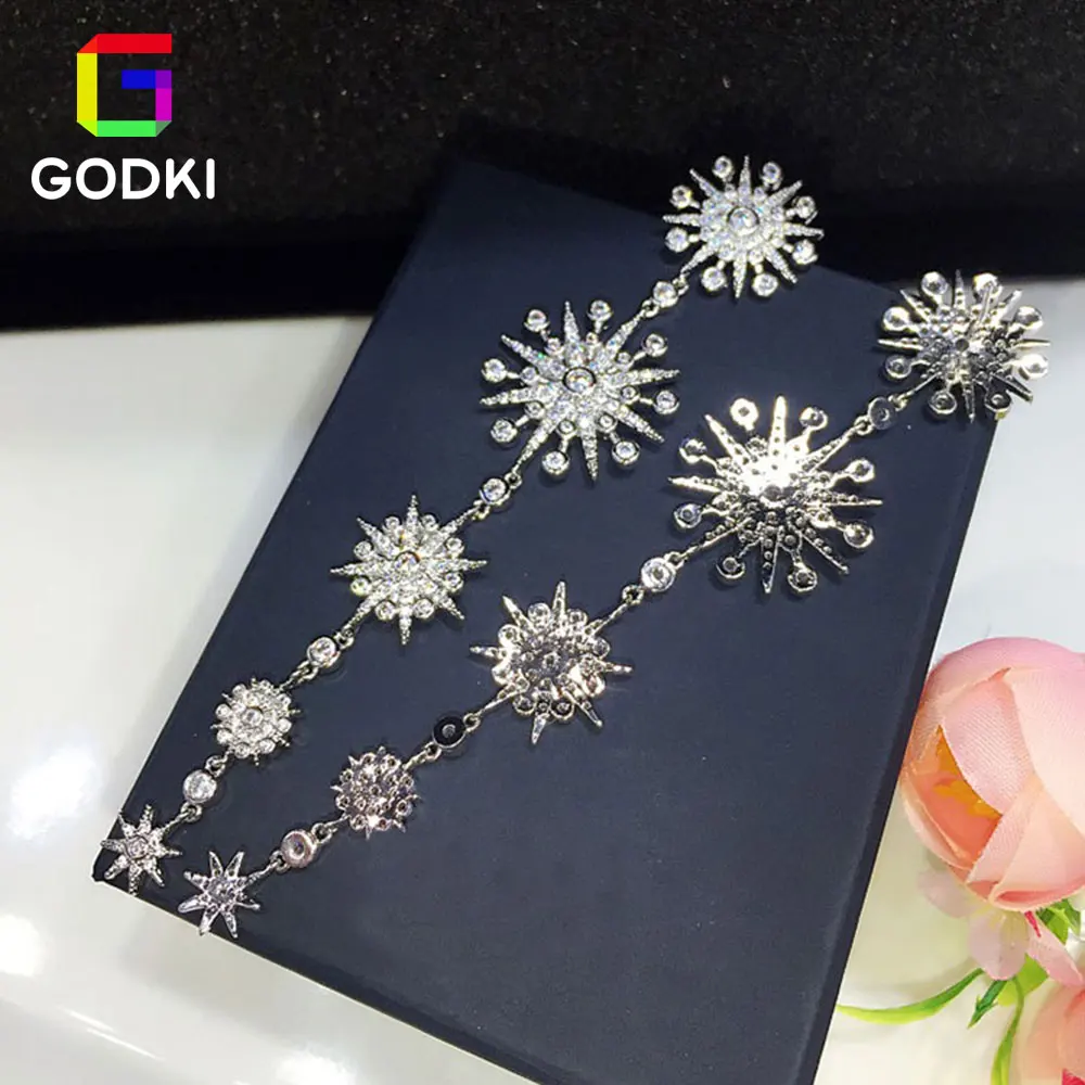 GODKI длинные подсолнечника звезда кисточкой кубический циркон для женщин