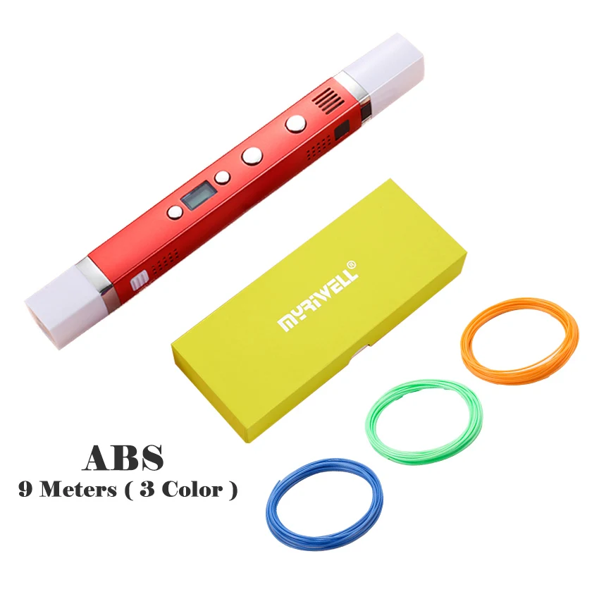 Myriwell 1,75 мм ABS/PLA DIY 3D ручка LED Экран, зарядка через usb 3D печать Ручка+ 100 м нити Творческий подарок игрушки для детей дизайн - Цвет: Red