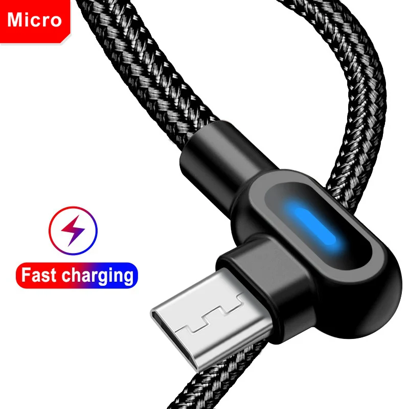 Black Micro USB Олаф 90 градусов Micro usb type C кабель двойной Локоть быстрой зарядки для samsung S8 S9 Redmi huawei P30 Microusb USB-C шнур зарядного устройства - Цвет: Black Micro USB