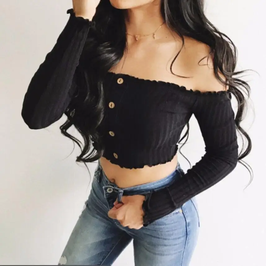 Женская сексуальная однотонная без бретелек с открытыми плечами короткая блузка