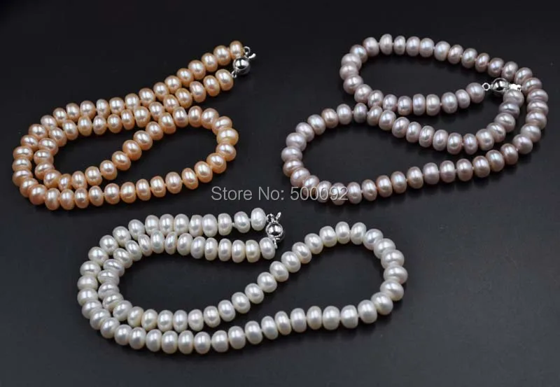 ?? 卸売ロット 12 ストランドホワイトピンクラベンダーファインパールネックレス 8-9 ミリメートル送料無料