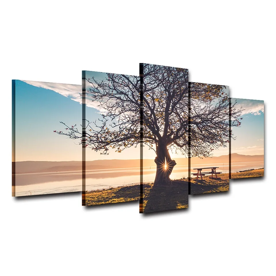 

Living Room Home Decor Canvas HD Print Painting 5 Panel Tree Sunshine Landscape Frame Wall Art Poster Modern Modular Pictures