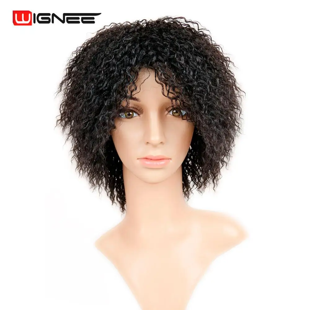 WigneeGAD17061S Wignee 1" Короткие афро кудрявые вьющиеся синтетические парики для женщин высокая температура бесклеевая афро Perruque косплей боб поддельные волосы парики - Цвет: WigneeGAD17061S