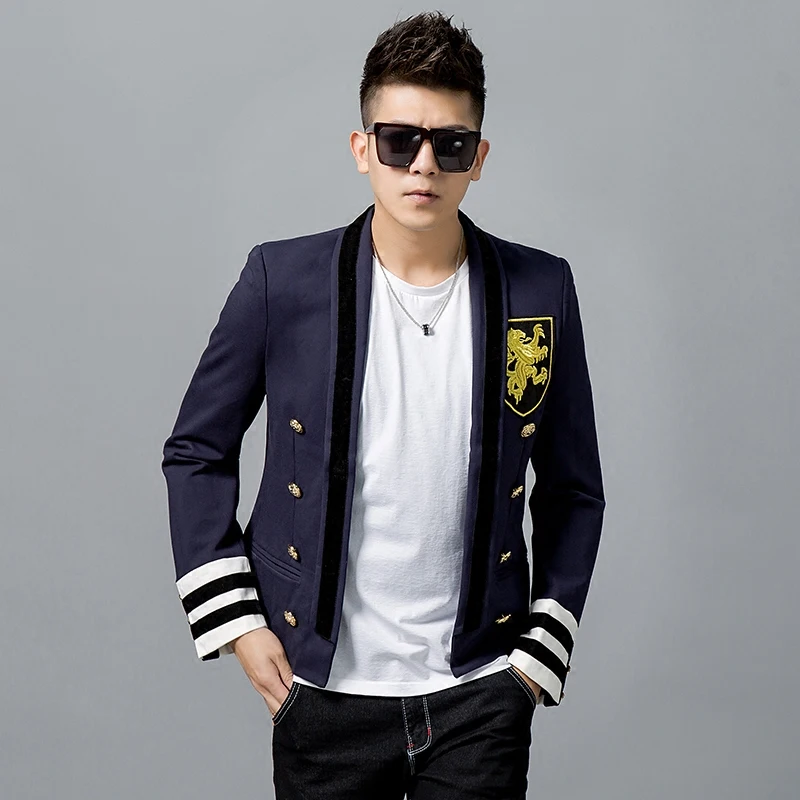 Новинка 2018 осенняя мужская куртка модная индивидуальная с вышивкой повседневный Тонкий маленький костюм