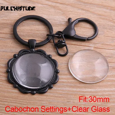 30mm glass PULCHRITUDE 1 шт. 20-40 мм круглый черный Кабошон Настройки металлический брелок аксессуары Diy пустой цинковый сплав База лотки для брелок - Цвет: 30mm glass