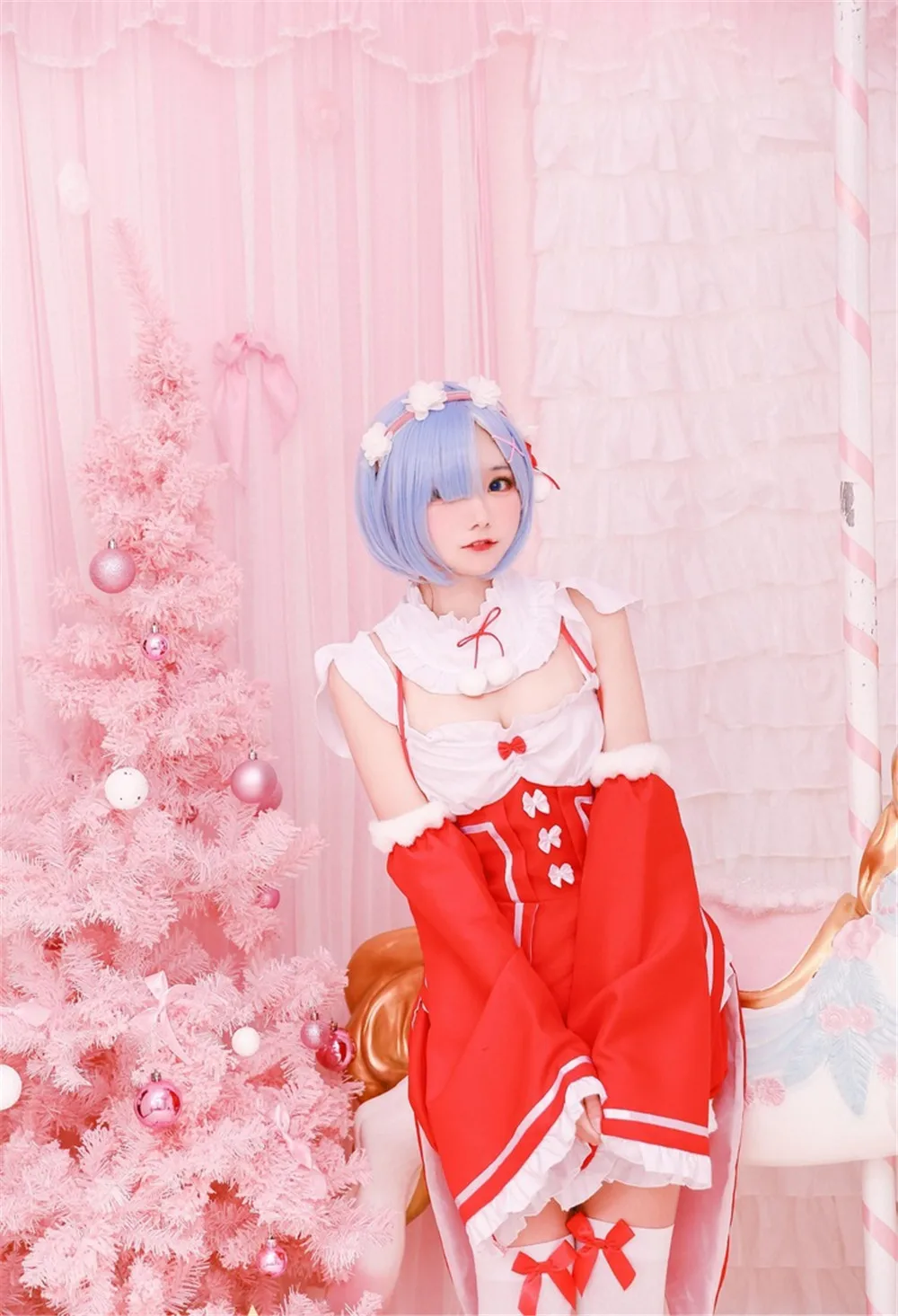 Аниме! Re: жизнь в другом мире от zero новый год красный Rem Ram рождественская форма