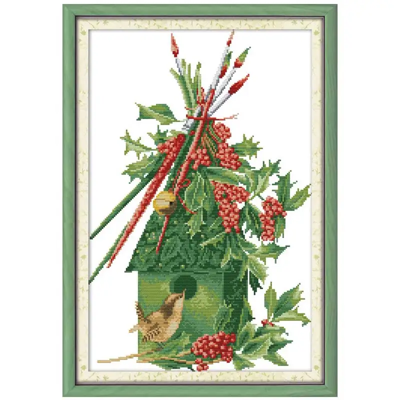 

14/16/18/27/28 Christmas bird house counted Cross Stitch Set DIY DMC Chinese Cross-stitch Kit Embroidery Needlework Home Decor