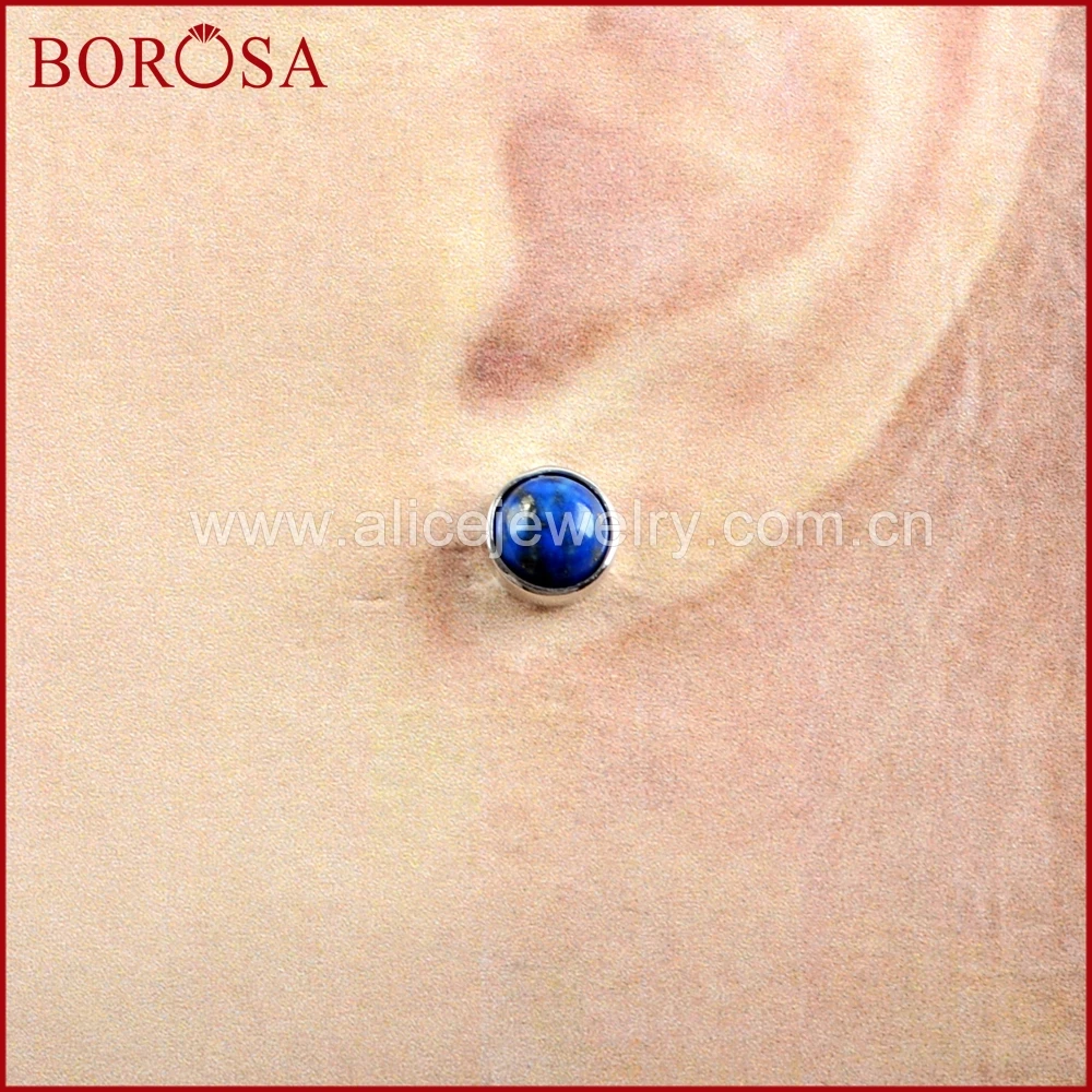 BOROSA 5 пар чистый серебряный ободок 7 мм круглый розовый опал серьги-гвоздики лазурит Druzy серьги ювелирные изделия для женщин девочек SS196