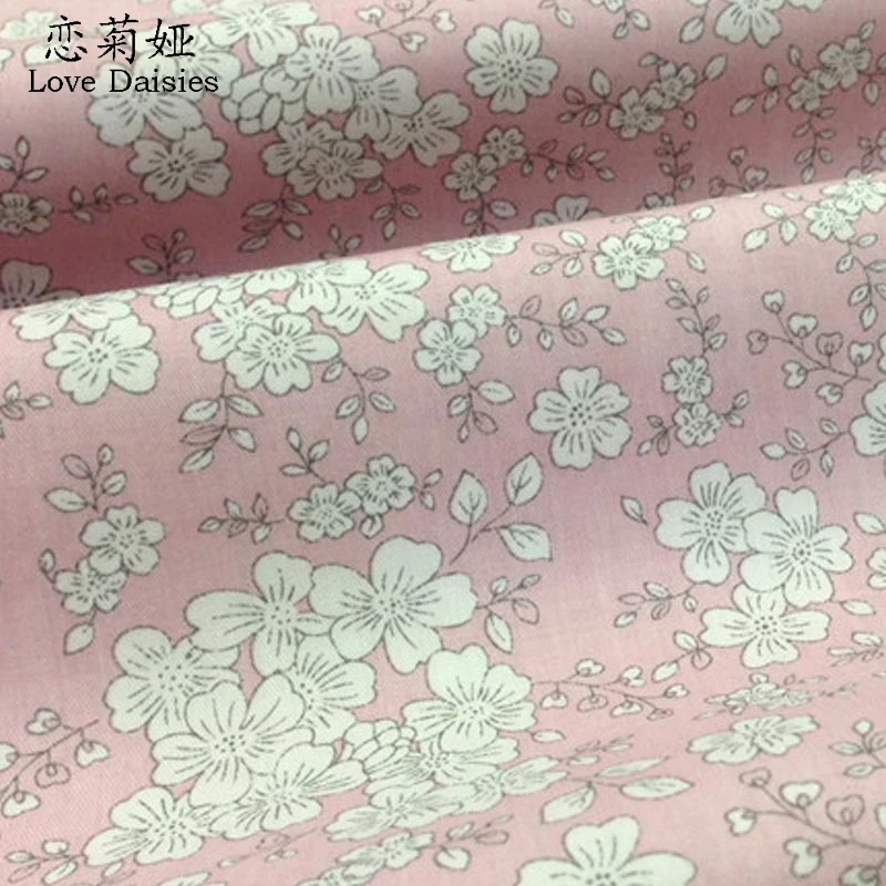 pink Хлопок японский стиль белый цветочный саржевая Ткань DIY для детей постельные принадлежности Одежда платье ручной работы лоскутное ремесло стеганые ткани - Цвет: pink