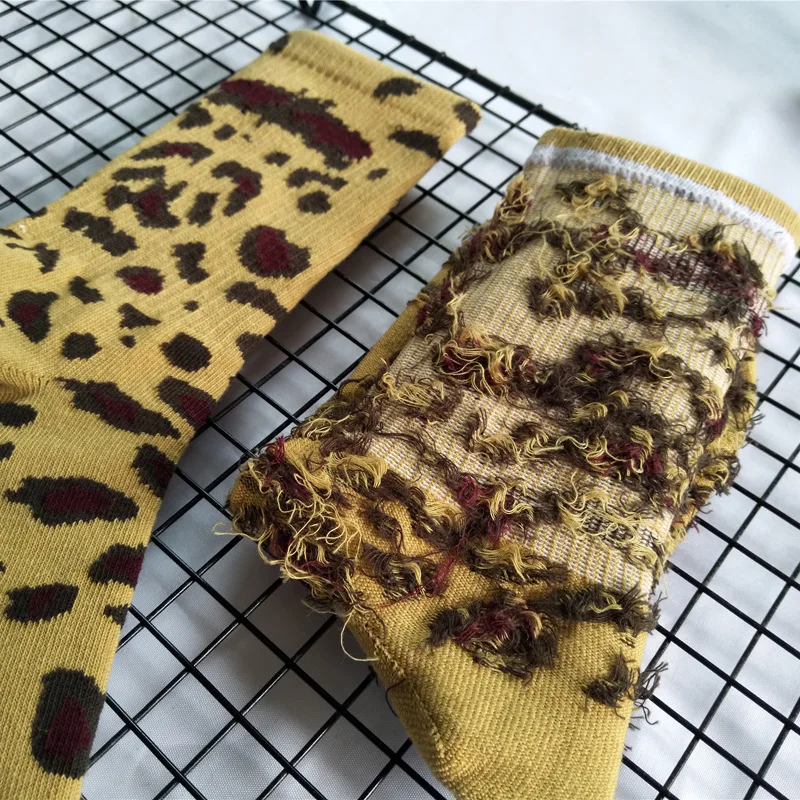 Осенне-зимние женские носки хлопковые теплые забавные с леопардовым принтом