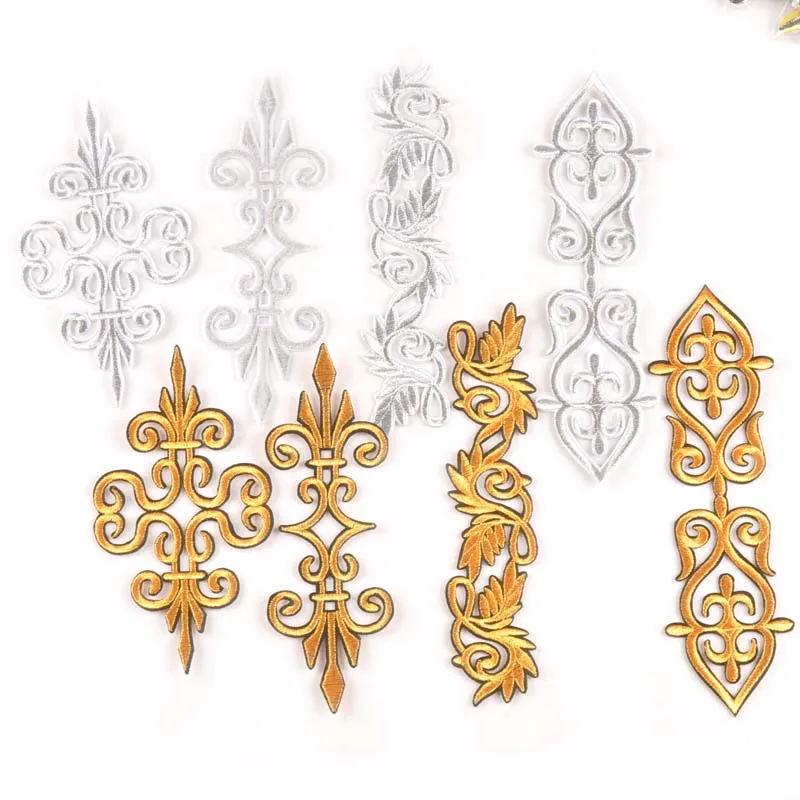 2 шт. кружевные Серебристые/золотистые нашивки с цветочным рисунком для одежды