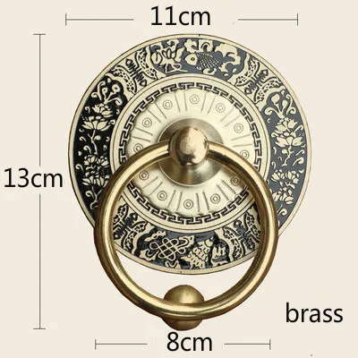 13cm brass Китайский античный дверной молоток, латунная дверная ручка, винтажная гравировка, декоративные деревянные дверные ручки, круглые дверные ручки - Цвет: 13cm brass