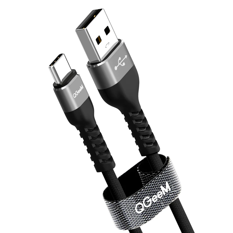 BLACK-GRAY QGEEM usb type-C кабель USB-C для быстрой зарядки мобильных телефонов USB кабель для samsung Galaxy S9 huawei mate 20 Xiaomi usb type-C - Цвет: BLACK-GRAY