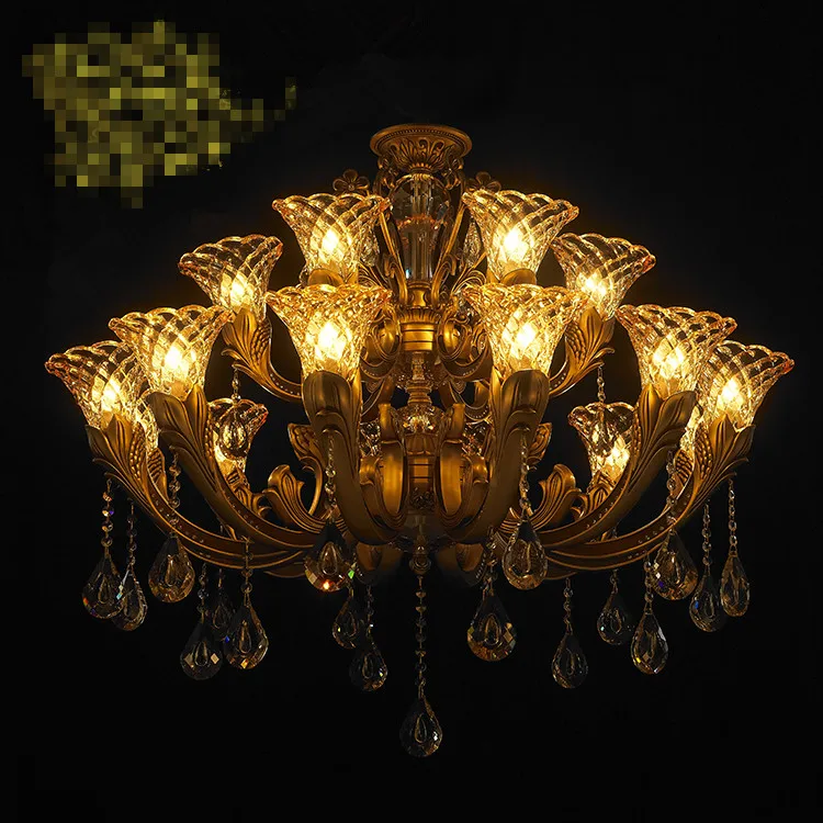 90-230v retro imitation copper crystal pendant light sitting room Villa compound floor bedroom zinc alloy | Лампы и освещение