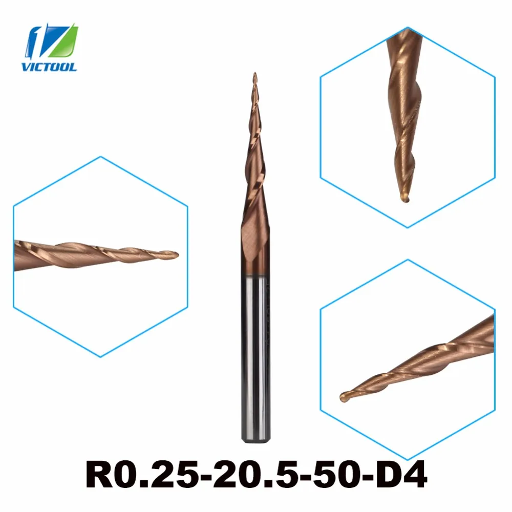 3 шт./лот HRC62 R0.25 мм конусные концевые фрезы с покрытием из карбида вольфрама