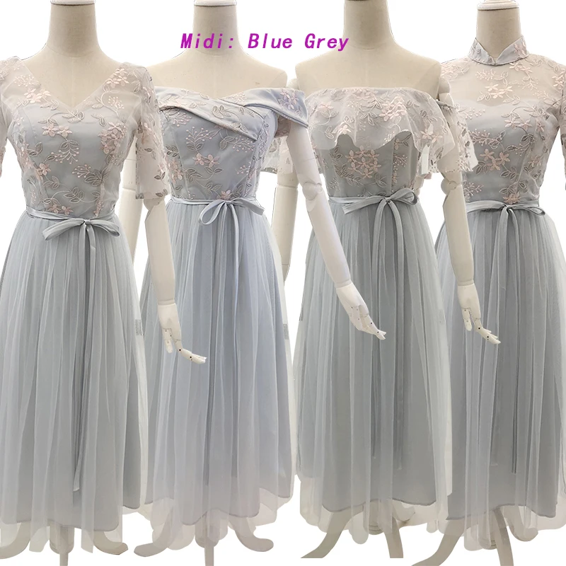 Серое платье миди платья подружки невесты свадебное для женщин Цветочная