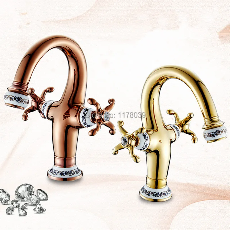 Смеситель горячей и холодной воды в европейском стиле позолоченный античный