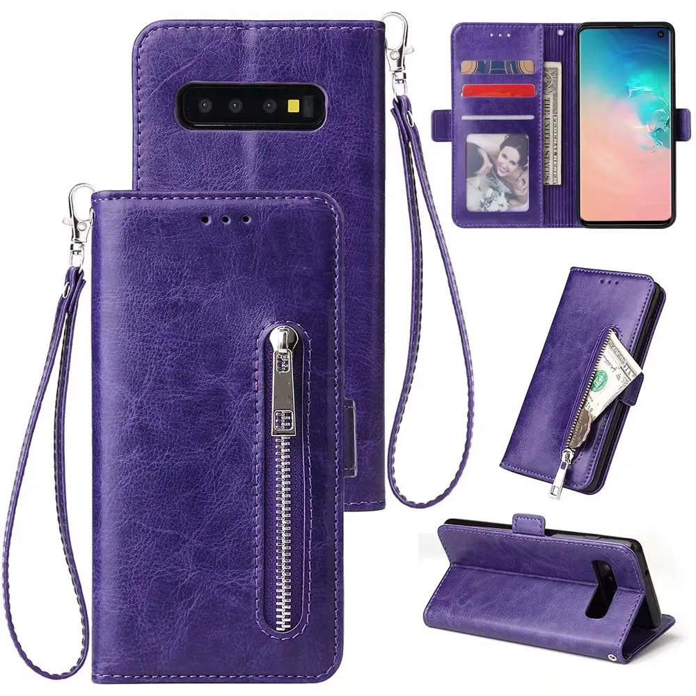 Кожаный чехол кошелек на молнии для Samsung M10 M20 M30 Note 9 8 A10 A30 A20 A40 A50 A70 рамка слот ID
