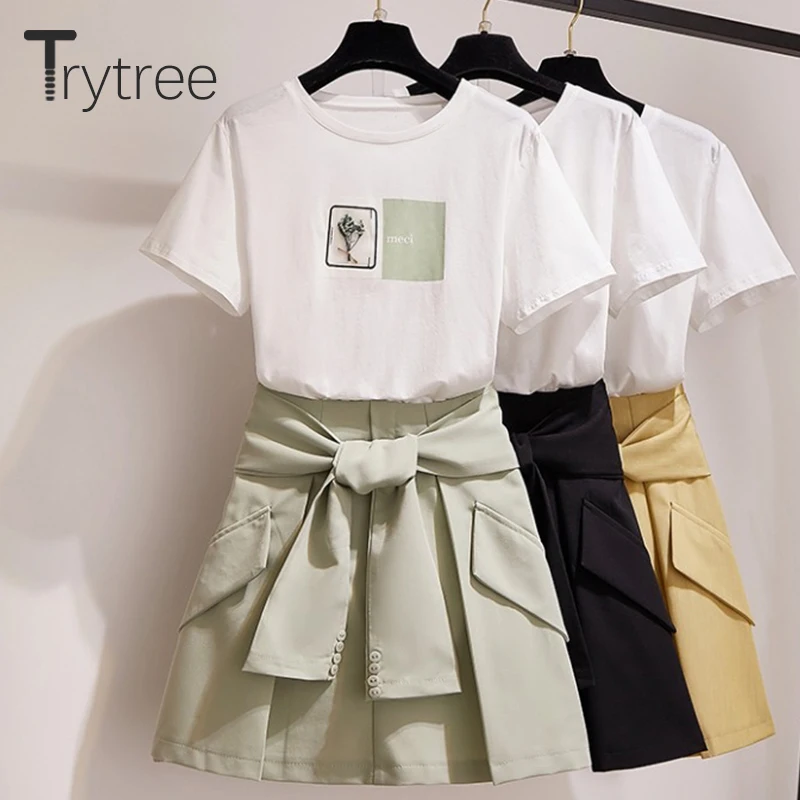 Trytree летний женский комплект из двух предметов Повседневный Топ с круглым