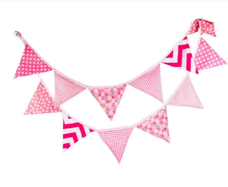 

3.3 M 12pcs Summer Pink Wave Dot Bunting Banner Cotton Cloth Hanging Birthday Party Flags Holiday Pennant Decoration Photo Prop