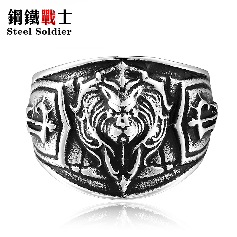 Мужское кольцо со стальным солдатом с животным из нержавеющей стали изысканное