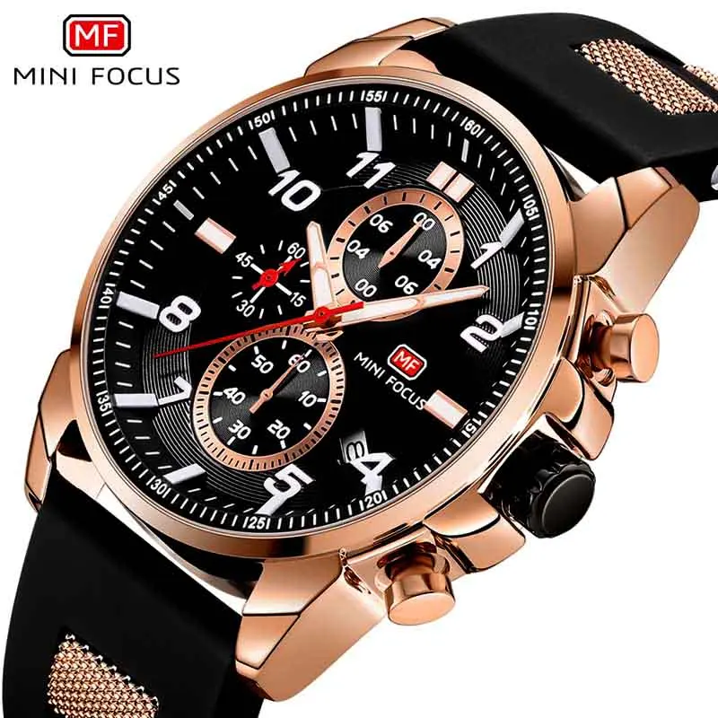 MINIFOCUS бизнес мужской роскошный бренд часов силиконовый ремешок наручные часы