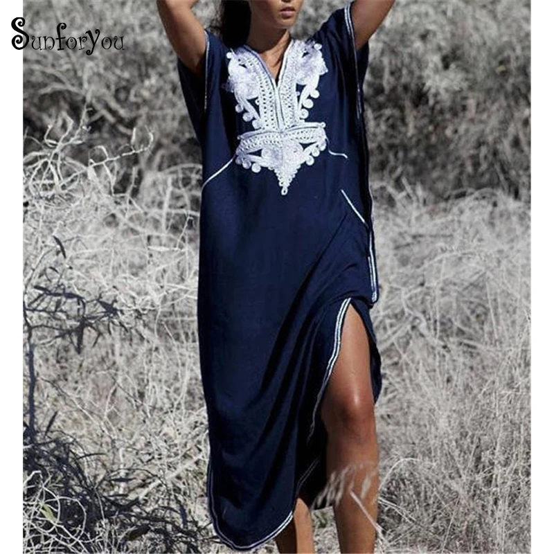 Длинная хлопковая Пляжная накидка с вышивкой парео для пляжа женская пляжная
