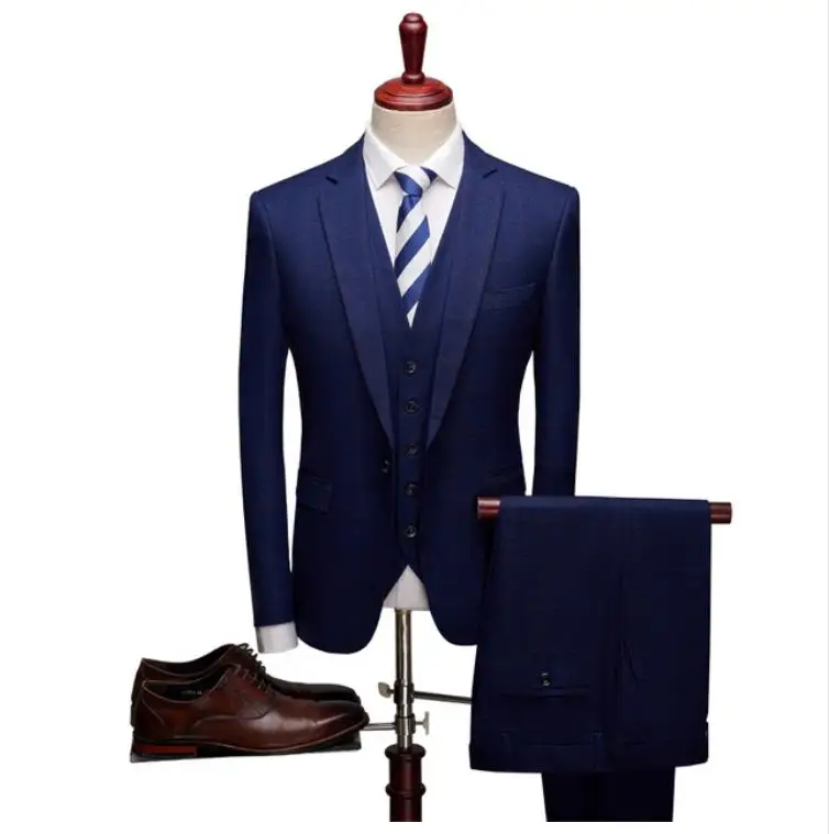 (Jacket+Vest+Pant) 2019 Classic Navy Mens Fashion Suits Business Wedding Suit Men Slim Fit Costume Homme Mariage 3 Pieces Suits