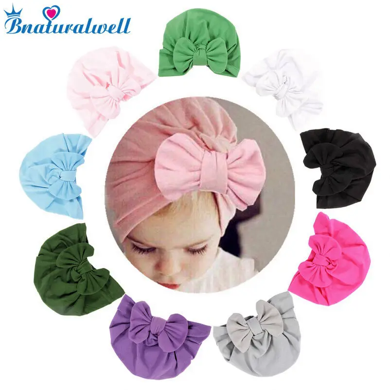

Bnaturalwell Baby Top Knot Turban hat Little girls Headwrap Soft Turban vintage style retro baby Beanies with bow H113D