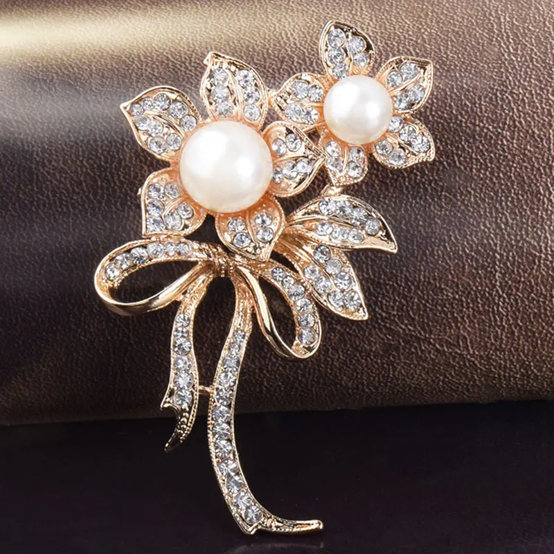 Цветок имитация жемчуга Броши Кристаллы горный хрусталь брошь булавки для