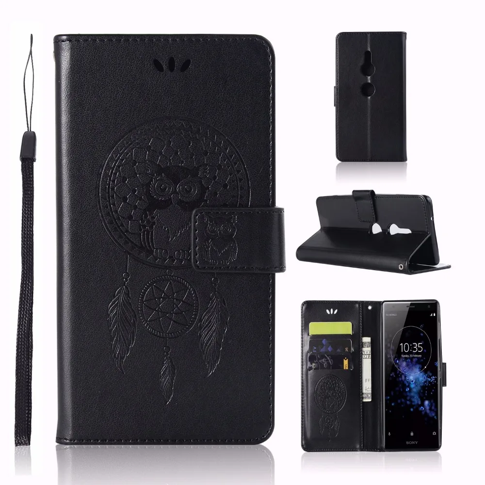 PU Leather Flip Folio cover for sony Xperia XZ2 Case embossed owl Mobile Phone case With card pocket | Мобильные телефоны и