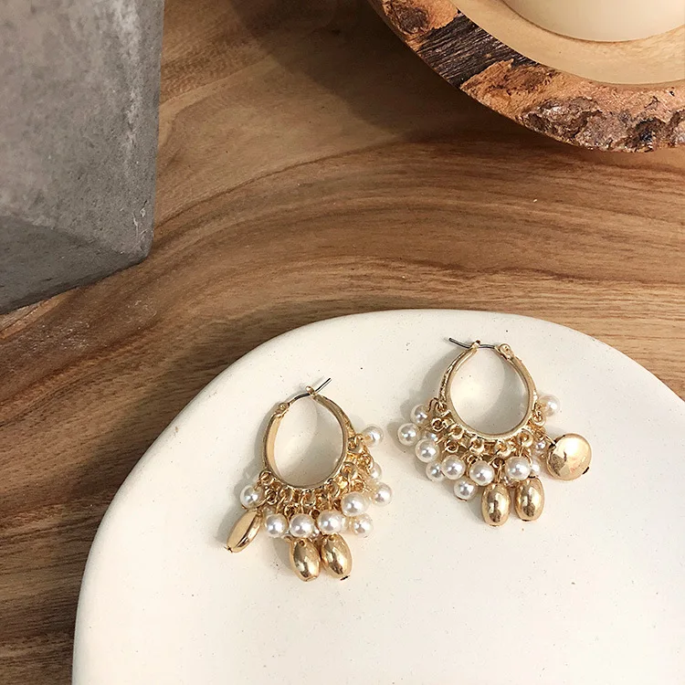 Серьги с кисточками и металлическим кольцом корейские геометрические длинные